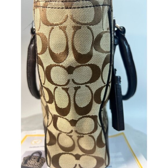 Certified Coach Jacquard Leather Tote Hand Bag Purse Dual Handles shoulder strap - Picture 4 of 6